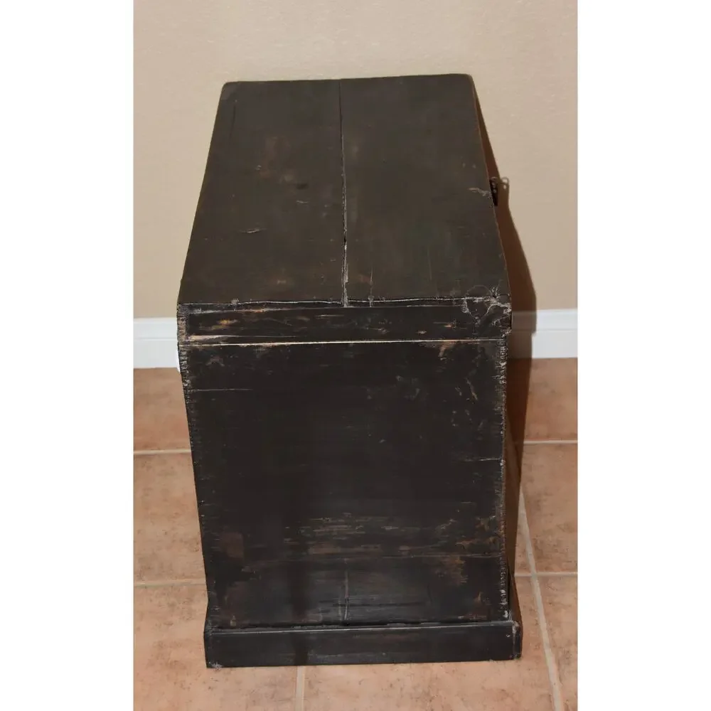 Antique Chinese Lacquer Hand Painted Coffer Carved Elm Wood Chest/Trunk
